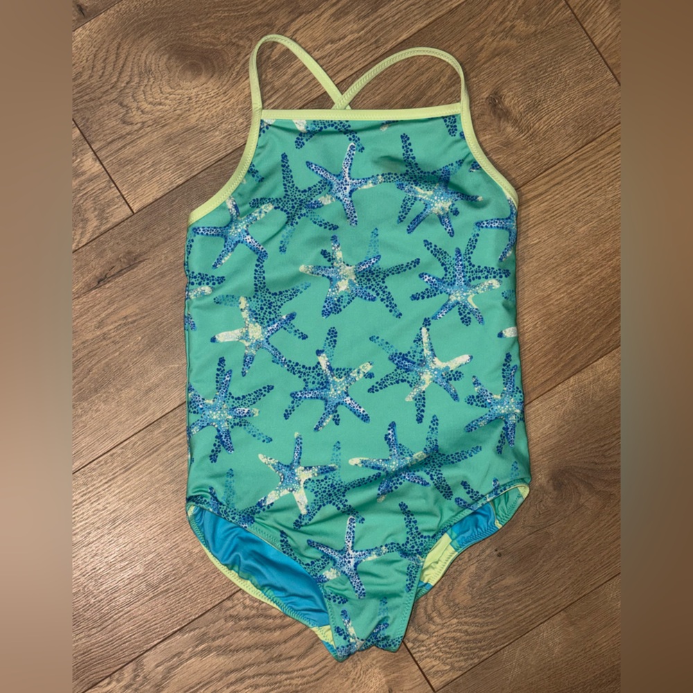 Lands' End Teal & Blue Starfish One-Piece Swimsuit